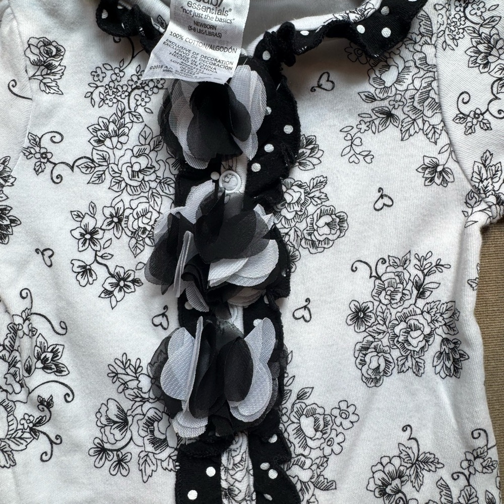 Baby Essentials Monochrome Floral Footie